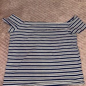 PacSun Navy and White Striped Off-Shoulder Top
